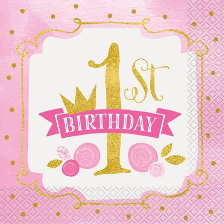 Golf Napkins - Pink and Gold Girls First Birthday Party Lunch Napkins, 16ct