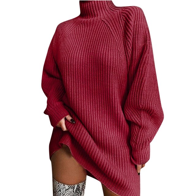 2025 Mode Femmes Robes Chandail Unies pour Femmes Longueur Genou Aguichant à Manches Longues Col Roulé Hiver Longue Robe d'Hiver pour Femmes Robe Chandail Ample