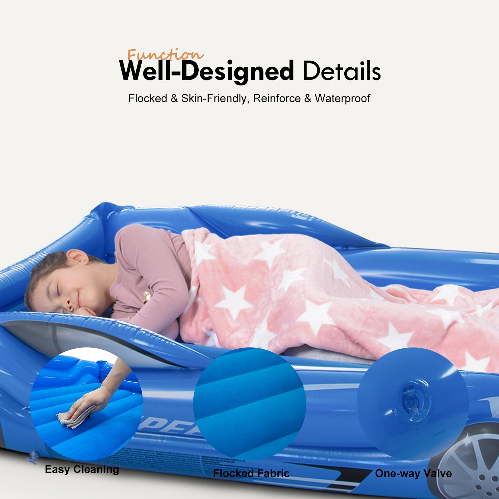 Honeydrill Travel Air Bed Inflatable Air Mattress with Raised Sides, Dark Blue