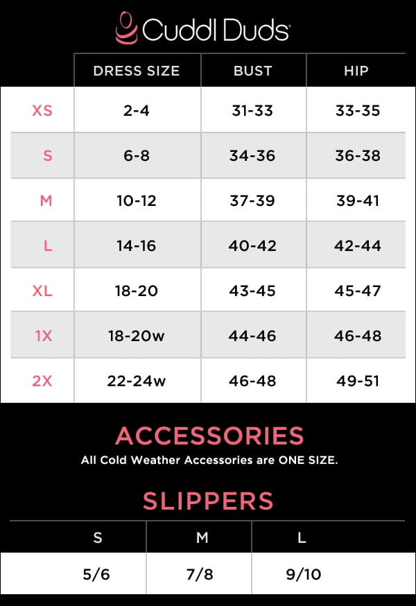 Climateright Cuddl Duds Size Chart