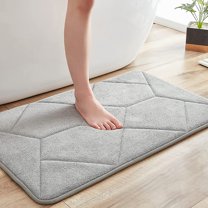 Memory Foam Bath Rugs 16 x 24inch Non-Slip Backing Absorbent, Soft Comfortable Gray Geometric Pattern Small Bathroom Mat Machine Washable