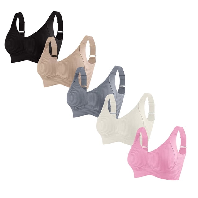 Sujetador de poliéster para mujer, ropa interior de uso diario, de talla grande, sin aros, de color liso, 5 piezas