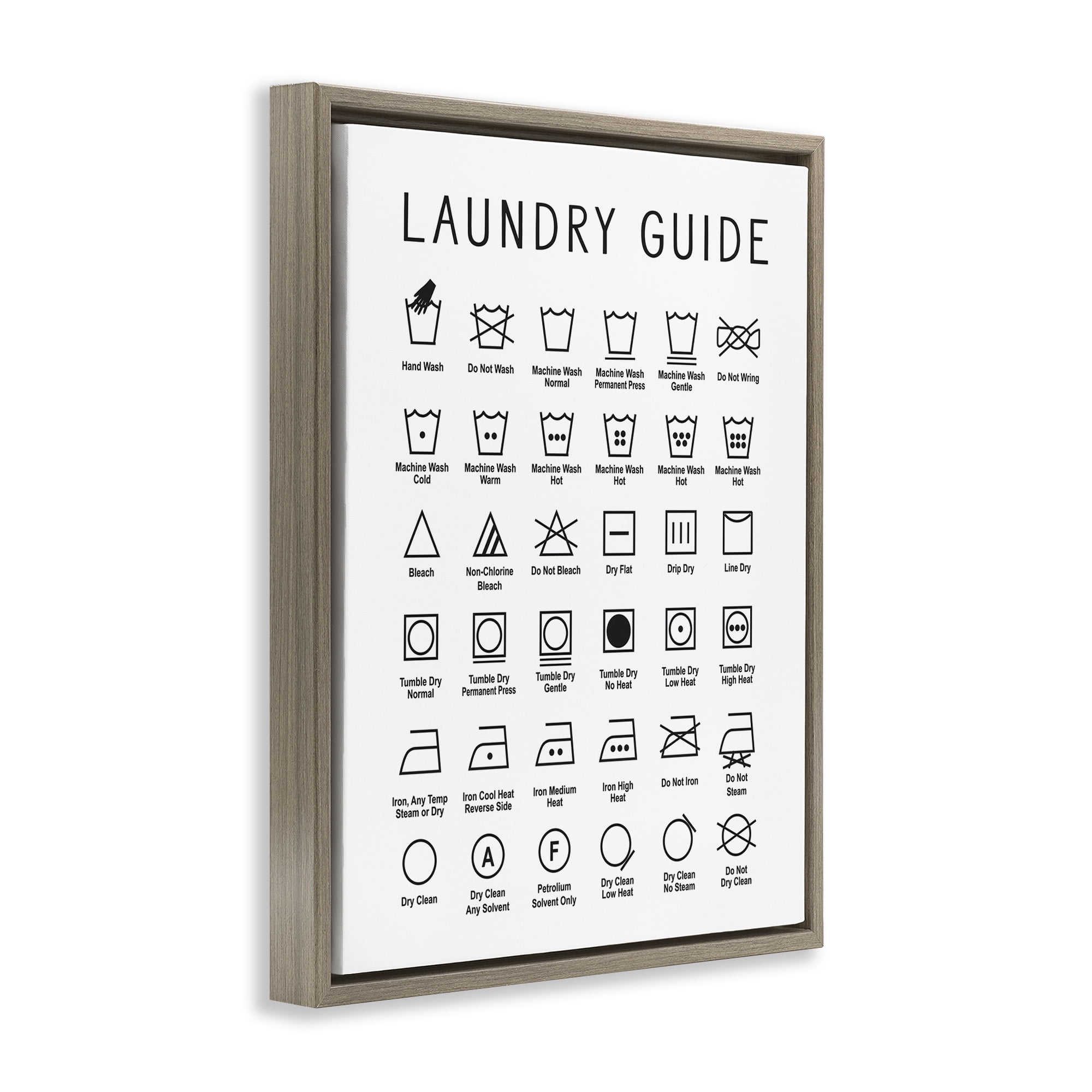 Stupell Industries Minimal Laundry Guide Chart Abstract Painting Brown Floater Framed Canvas Art Print Wall Art, 25 x 31