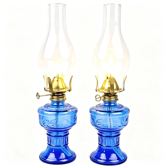 HIBIBUD Oil Lamp Vintage Glass Kerosene Lamps for Indoor Decor and Emergency Vintage Glass Oil Lamps for Indoor Use Emergency,Blue 2 Pcs