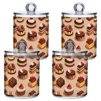 Yayeee 4 Pack Qtip Holder Bathroom Cotton Swab Canister with Lid Clear Dispenser Set, Creamy Cake