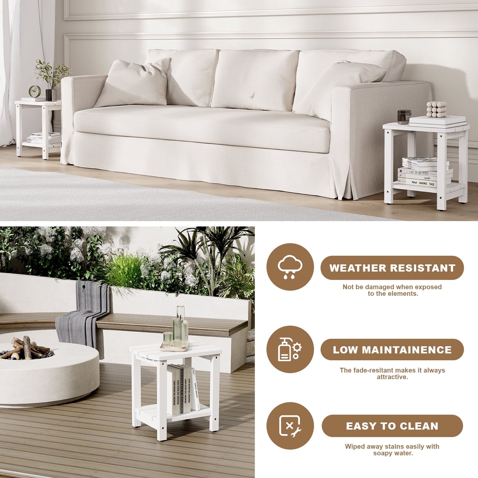 Adirondack Side Table, Solid Wood End Tables, Outdoor Coffee Table Porch Table Pine Wood for Patio, Backyard,Pool, Indoor Companion (Concrete Grey)