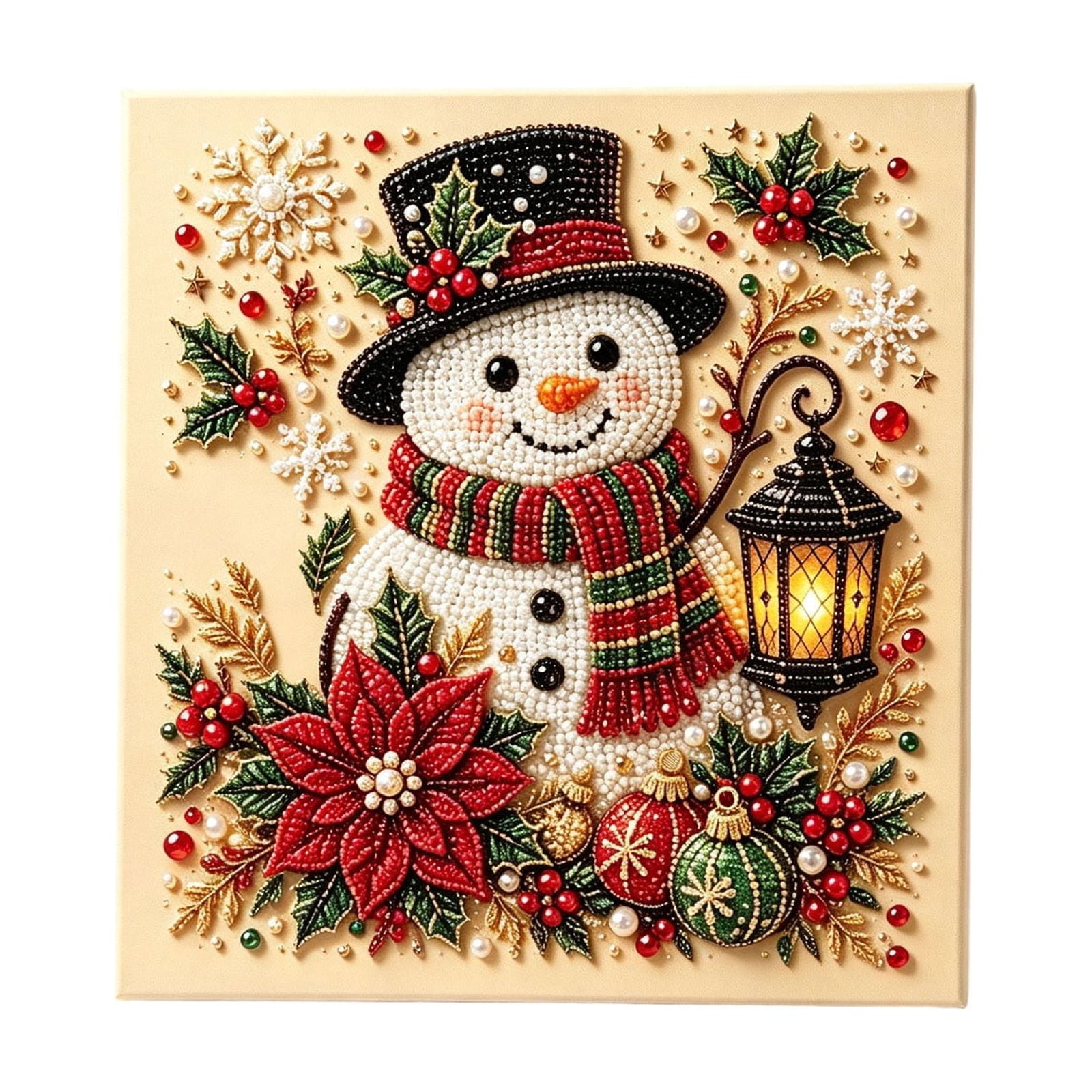 SHJHENG Christmas Snowman Diamond Painting Kit for Beginners Pearl Bead Art Set with Canvas Tools Tray DIY Craft Xmas Home Wall Decor Gift