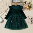 thumbnail image 4 of XEGLSBU Christmas Flower Girl Dress Long Toddler Children Girls Christmas Long Sleeve Bowknot Star Prints Dresses Dress Clothes Green-4 Size 2-3 Years, 4 of 6