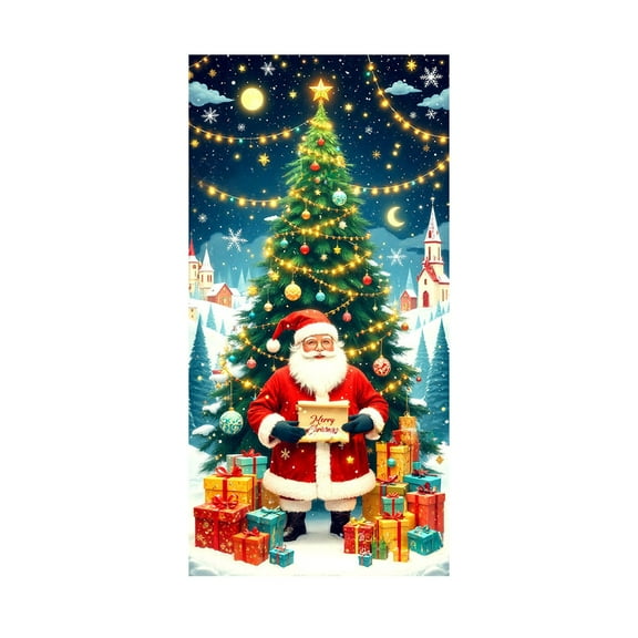Cmunyle Christmas Door Decoration Featuring Santa Claus For Door And Wall Decor During Festive Season 35 X 72 Inches Multicolor Polyester 1-Piece Santa Claus Door Cover A