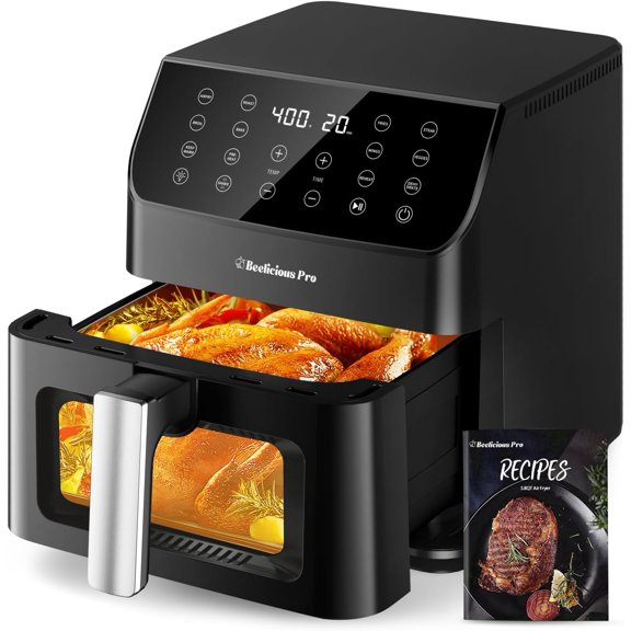 Beelicious 5.8QT Large Air Fryer - 8-in-1 Digital Air Fryer With Shake Reminder, Flavor-Lock Tech, Dishwasher Safe Basket, For 2-5 People, Black