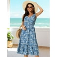 thumbnail image 4 of DARING DIVA Summer V Neck Sleeveless Flowy Midi Dress M Blue, 4 of 7