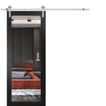 Sturdy Barn Door 24 x 84 inches | Lucia 1299 Matte Black with Mirror | Stainless Steel 6.6FT Rail Hangers Heavy Set | Solid Panel Interior Doors