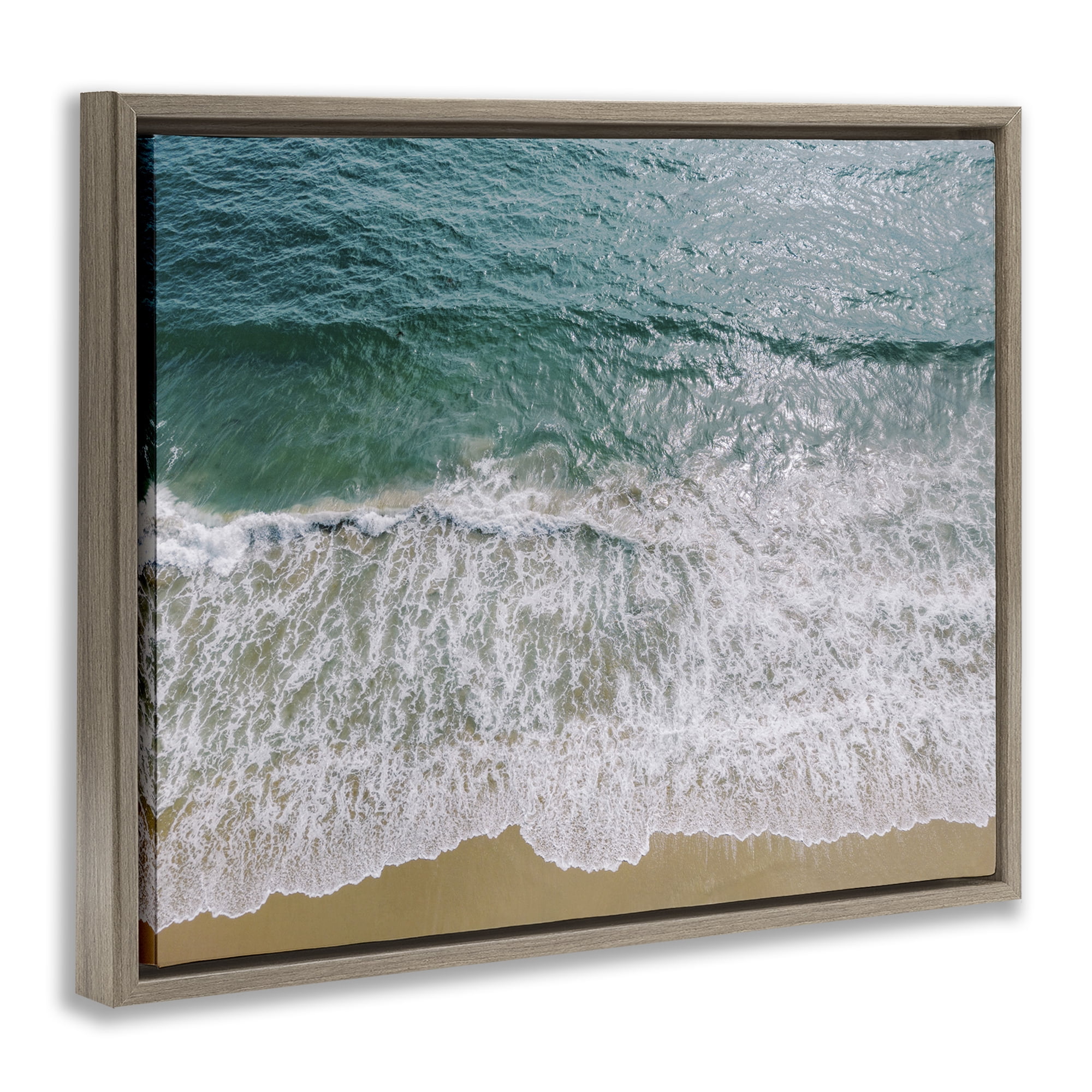 Stupell Industries Coastal Sea Waves Landscape Photography Brown Floater Framed Canvas Art Print Wall Art, 31 x 25