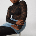 thumbnail image 3 of Turtleneck Sheer Lace Basic Shirt Pullover for Women with Long Sleeves, 3 of 8