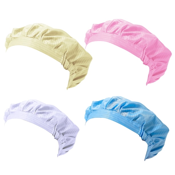 BRIGHTFUFU 4 piezas Tapa de sala limpia a prueba de polvo Sombrero de taller antiestático Sombrero de poliéster Sombrero de trabajo de fábrica (Estilo azul, blanco, rosa, amarillo)