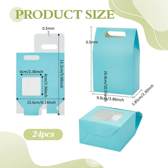 24pcs Blue Gift Box with Handle Small Goodies Boxes Gable Paper Gift Boxes Party Favor Box Candy Box with Window for Wedding Birthday Treat Gift Packaging 3.8x2.3x5.9 Inch