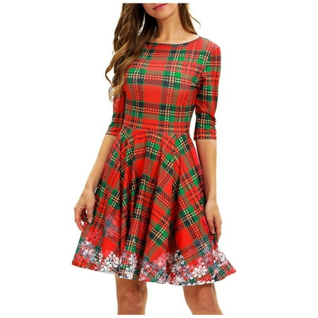 

Women s Printed Parent-Child Round Neck Mid-Sleeve Dress