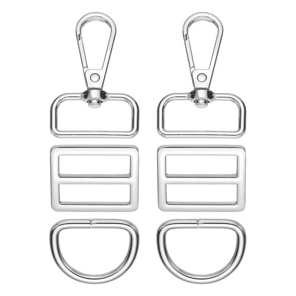 Uxcell Swivel Clasp Hooks, KeyChain Clip Hook Metal D Ring Clip Heavy Duty Lanyard Adjustable Tri-Glides Slide Buckles -Fitting for (Making Purse- Hardware- DIY Craft) 6Pcs&Silver&Size1