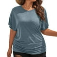 thumbnail image 2 of Plus Size Summer Top for Women Casual Summer Blouse Solid Color Short Sleeve Loose Basic Tops, 2 of 6