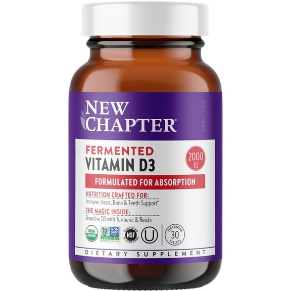 New Chapter Fermented Vitamin D3 2,000 IU, Organic, ONE Daily for Immune, Heart & Bone Support, 30 Veg Tabs