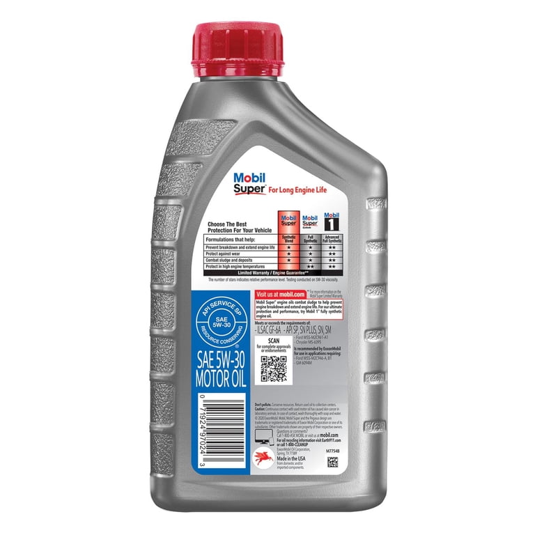 Mobil 1 124404 Super Synthetic Blend Motor Oil for Cars, 5W-30, 6