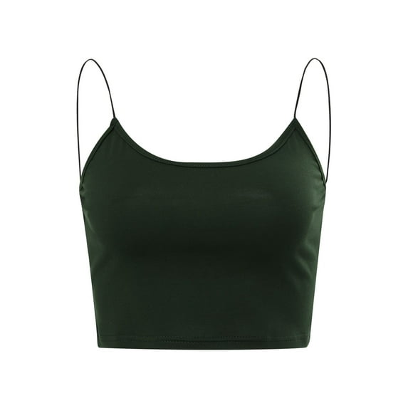 Qmyliery Women's Fashion Camisole, Adult Solid Color U-neck Sleeveless Slim Fit Spaghetti Strap Crop Tops
