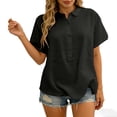 thumbnail image 4 of Tops for Women Short Sleeve Button V Neck Collared Dressy Causal Summer Loose Shirts Work Blouse Vintage, 4 of 8
