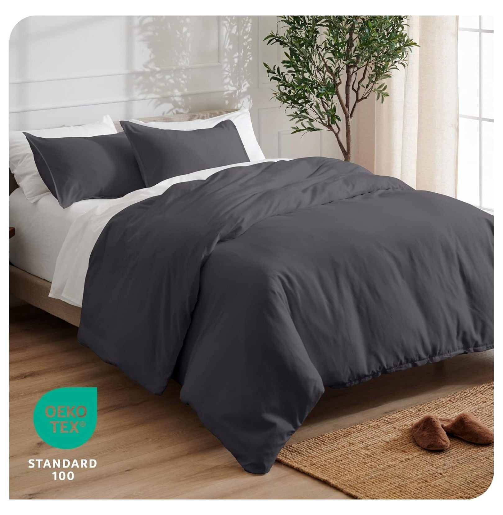 Bedding Duvet Cover Oversized Queen - Premium 1800 Super Soft Collection - Lightweight, Cooling - Soft Breathable Bedding Duvet Cover (Oversized Queen, Forged Iron Grey)
