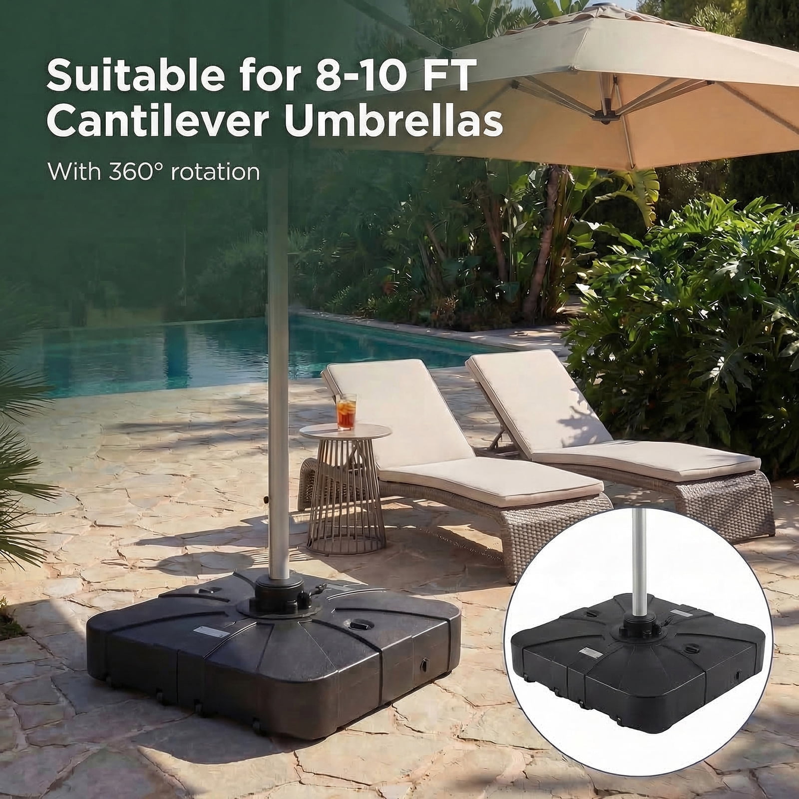 ELLEGNT 285 LBS Cantilever Umbrella Base with Wheels - Heavy-Duty Outdoor Stand for Patio or Garden