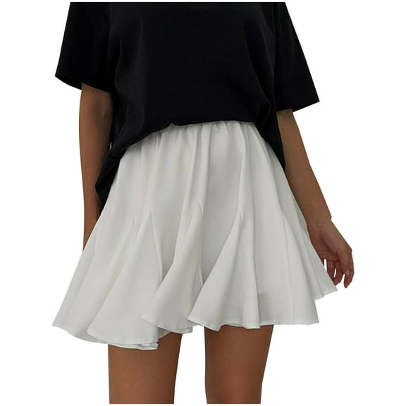 Besolor Women's Summer Mini Skirt Ruffle Elastic High Waist Cute Pleated A-Line Flowy Beach Short Skirt