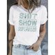 thumbnail image 1 of Camiseta cómoda y elegante con cuello redondo y estampado de letras: top informal de manga corta para mujer, ideal para el día a día y para practicar deportes., 1 of 6
