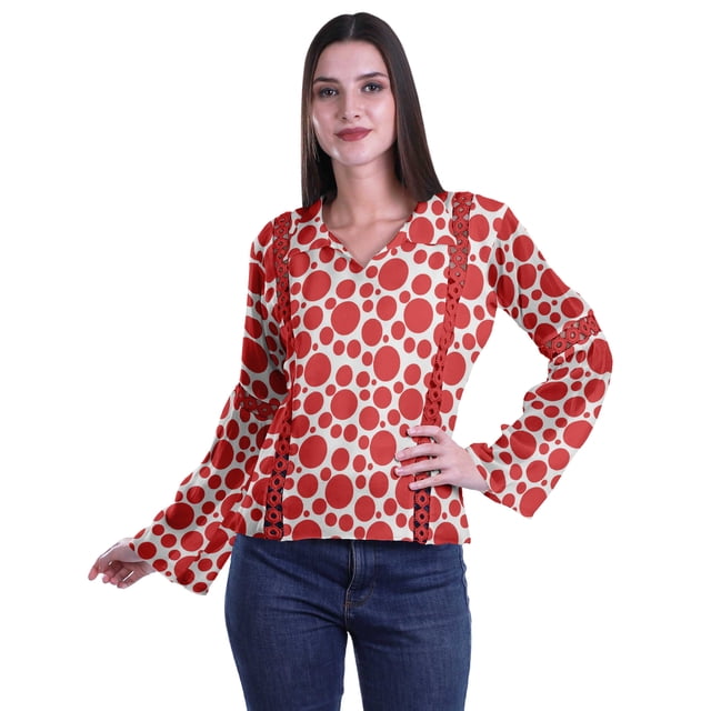 Moomaya Kurta Col Kurta Dentelle Détails Imprimé Manches Longues Tunique