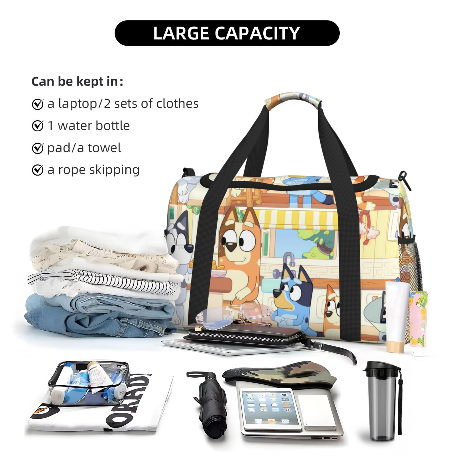 Netaao Bluey for Travel Duffle Bag,Weekender Carry On For Women, Travel Essentials Sport Gym Bag for Men