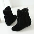 thumbnail image 4 of VKEKIEO Cowgirl Boots For Women Tassel Peak Toe Ring Mid Heel Booties Fringe Slip-On Black, 4 of 7