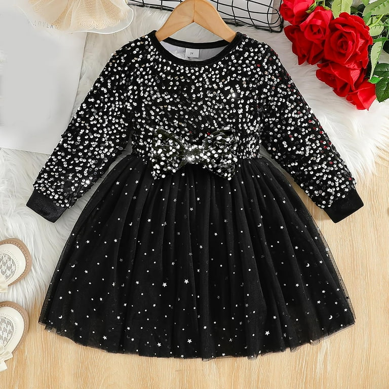 Odeerbi Toddler Girls Sequin Sparkly Tulle Dress Spring Fall Long Sleeve  Cute Bow Princess Dresses Kids Solid Color Glitter Bowknot Birthday Dress  Toddler Girls Clothes - Walmart.com