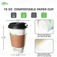 thumbnail image 3 of 16 oz Compostable Paper Cups with Black Dome Lids, Sleeves and Wooden Stirrers - Biodegradable Disposable White Paper Coffee Cups PLA Lined - Eco-friendly Hot and Cold Drinking Cups (300), 3 of 4