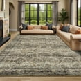 thumbnail image 2 of Hasoo Indoor Washable Area Rug 8' x 10' Geometric Rugs for Living Room Floral Throw Floor Mats Non-Slip Accent Carpet Brown, 2 of 7