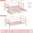 thumbnail image 2 of Metal Twin Size Daybed with Trundle, Sturdy Metal Day Bed with Steel Slat Support, for Living Room, Bedroom and Guest Room, Easy Assembly, Pink, 2 of 8