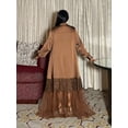 thumbnail image 2 of Brown Plus Size Women Casual Vacation A-Line Dress With Button Front, Lace Hem & Mesh Splice, 2 of 5