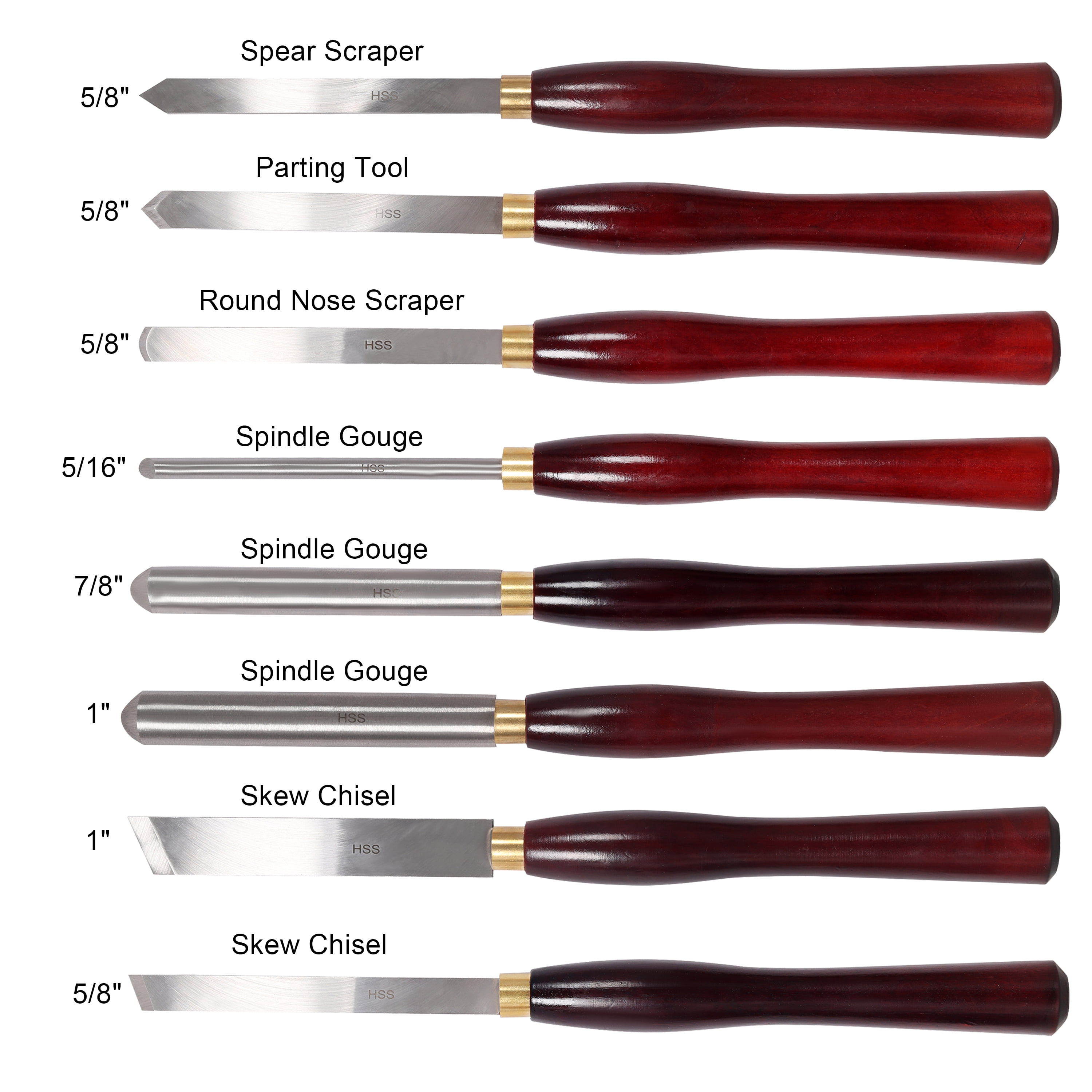 Wood Lathe Chisel Set 8-Piece with HSS Steel Blades and Beech Wood Handles, Professional Woodturning Tool Kit and Carving Gouge Set with Storage Case