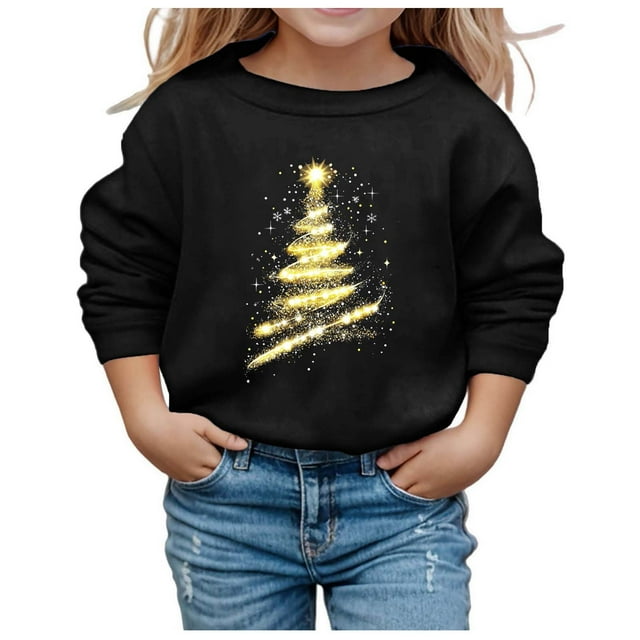PMVFHDE Chandails à Capuche et Chandails en Molleton pour Filles - Chandail Décontracté à Manches Longues et Col Rond avec Imprimé de Noël pour Filles - pour la Saison Automne et Hiver