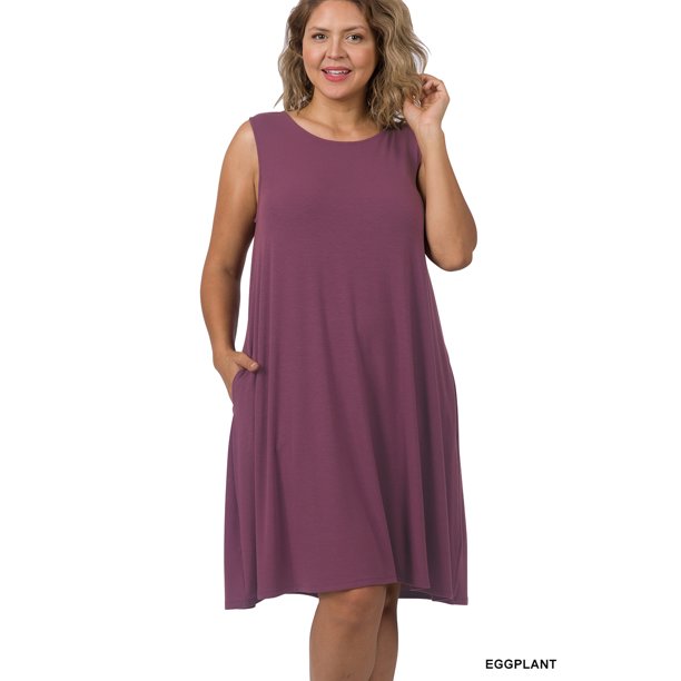 Zenana Women & Plus Sleeveless Jersey Flared Swing Tank Dress with Side