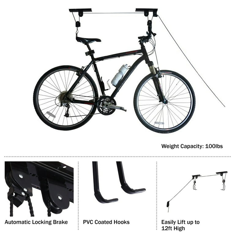 Rad Cycle Products Heavy Duty Bike Lift Hoist for Garage Storage 100lb Capacity Mountain Bicycle Hoist