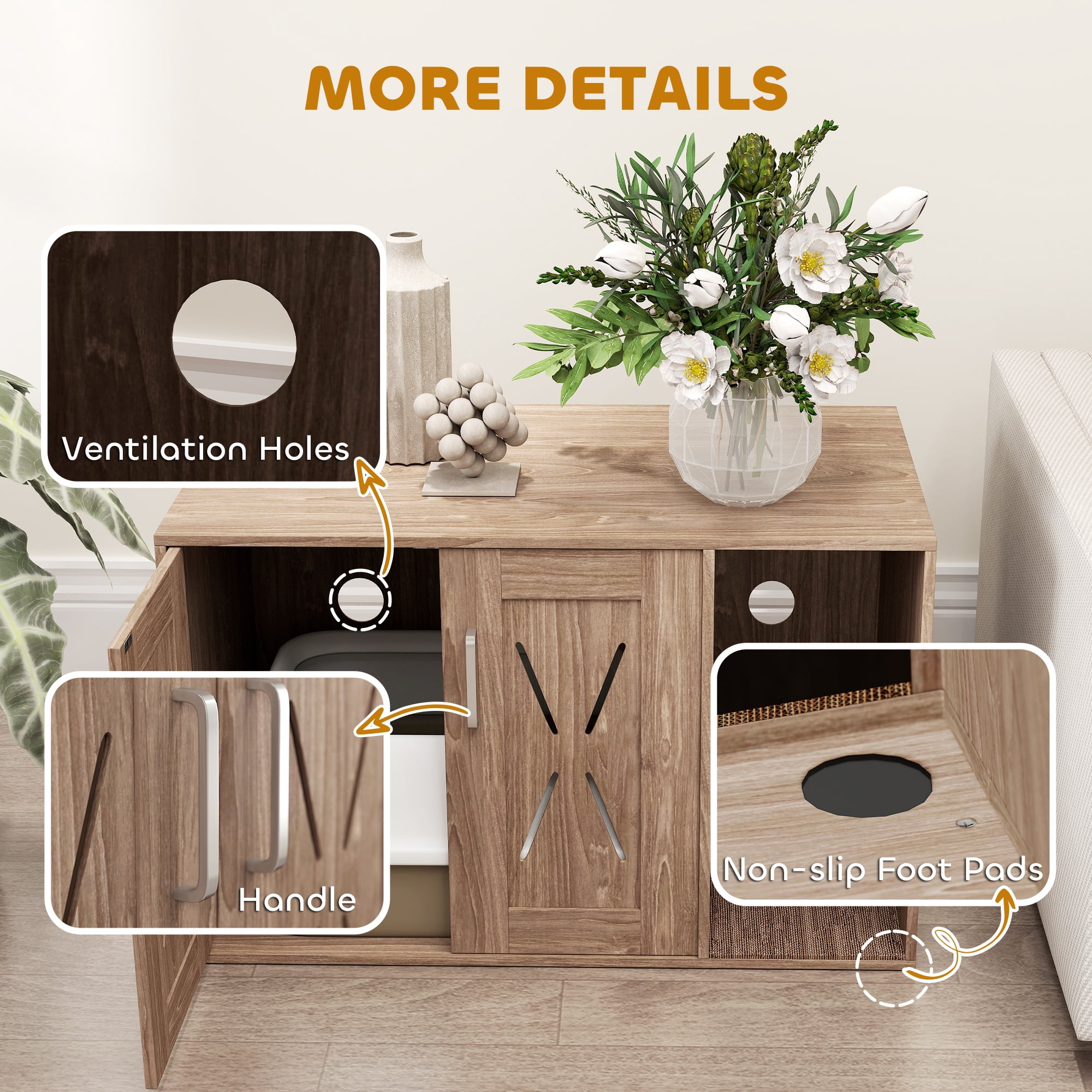 PawHut Cat Litter Box Enclosure, Hidden Litter Box Furniture with Scratching Board, Cat Washroom End Side Table, 31.5" x 19" x 20", Walnut Brown