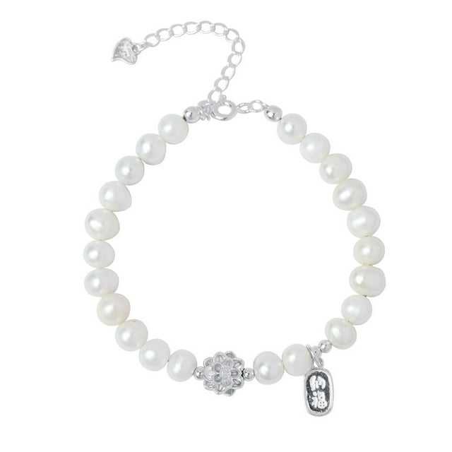 Pulsera de perlas naturales de agua dulce para mujer con colgante de loto