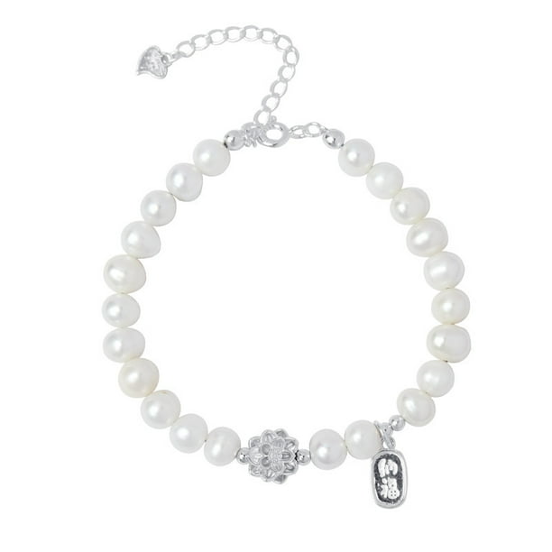 Pulsera de perlas naturales de agua dulce para mujer con colgante de loto