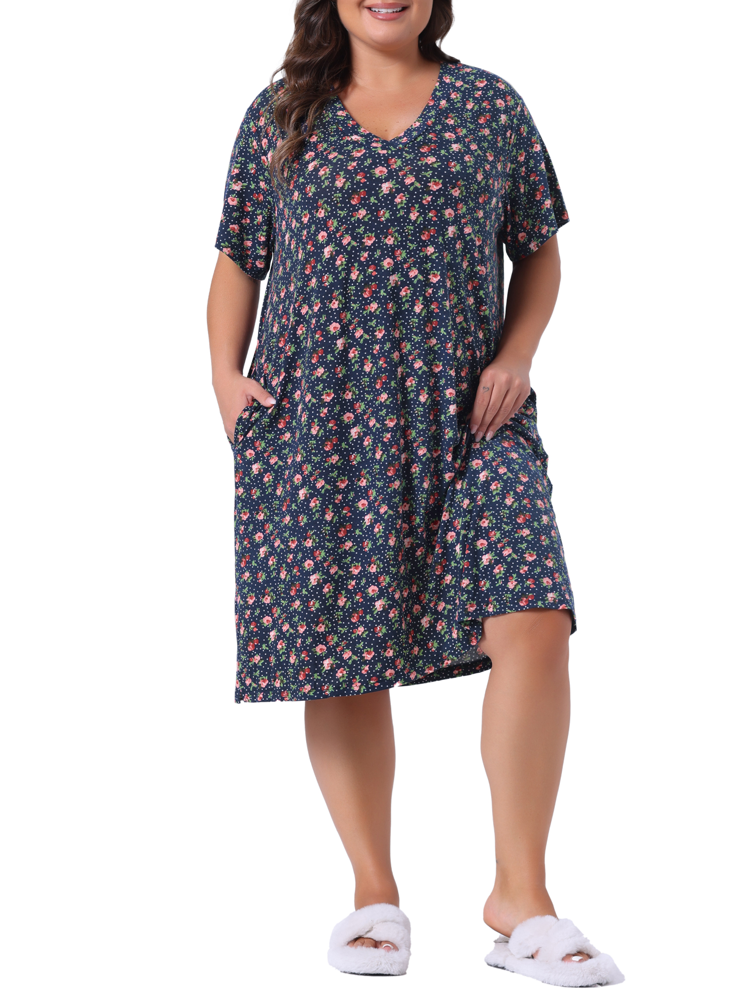 DARING DIVA Women's Plus Size V Neck Star Moon Pattern Nightgown 2X Dark Blue