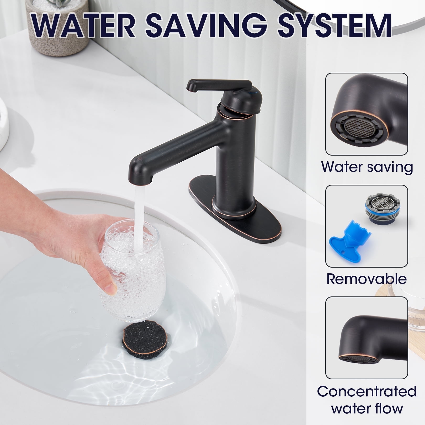 Wowkk Bathroom Sink Faucets Solid Brass Single Handle Bathroom Faucets with Deck Mount 1 Hole or 3 Hole and Supply Line, Straight Spout Vanity Faucet for RV Restroom Hotel, Oil Rubbed Bronze