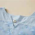 thumbnail image 4 of Dazajoo Floral Embroidery V Neck Shirt Womens Casual Long Sleeve Cotton Linen Blouses 2024 Summer Dressy Trendy Flowy Hem Solid Color Tunics for Women,Sky Blue,XL, 4 of 6