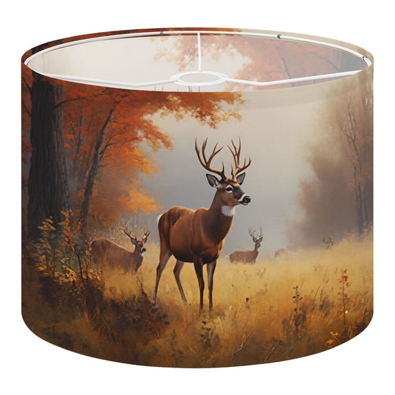 Hunting Linen Drum Cabin Lampshades Antlers Western Farmhouse Autumn Trees Forest 13"x13"x10" Light Shade for Table Lamps Floor Lamp Shades Cabin Lampshade Replacement Assembly Required